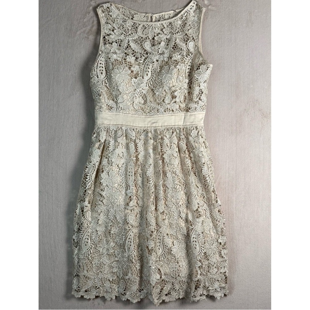 Adrianna Papell Lace Dress Ivory A-Line Sleeveless 10 Romantic Wedding Guest - Picture 2 of 14